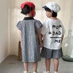 【80-150cm】セットアップ or ワンピース キッズ ブラックホワイトチェック - 画像 (7)
