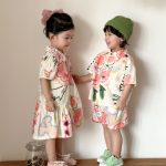 【80-150cm】セットアップ or ワンピース キッズ カラフル フラワー - 画像 (7)
