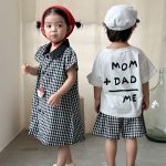 【80-150cm】セットアップ or ワンピース キッズ ブラックホワイトチェック - 画像 (3)