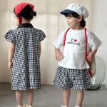 【80-150cm】セットアップ or ワンピース キッズ ブラックホワイトチェック - 画像 (4)