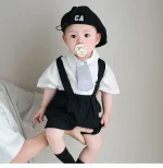 【73-110cm】 セットアップ シャツ & サロペット ネクタイ付き フォーマル - 画像 (8)