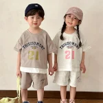 【80-150cm】キッズ服 数字ロゴ セットアップ 半袖Ｔシャツ+ショートパンツ - 画像 (5)