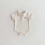 【66-90cm】ロンパース 半袖 ポロ襟 ロゴ入り シンプル 肌触り良い ベビー服 - 画像 (3)
