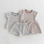 【80-130cm】ベビー 半袖 ボーダー セットアップ 男女兼用 夏 上下セット - 画像 (4)