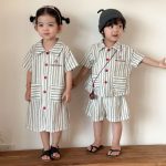 【80-150cm】セットアップ or ワンピース キッズ ストライプポケット