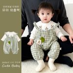 【66-90cm】オールインワン グリーン チェック ウサギ 可愛いベビー服 - 画像 (4)