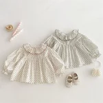 【80-120cm】ベビー 女の子 フリル襟 小花柄 シャツ