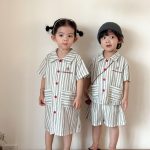 【80-150cm】セットアップ or ワンピース キッズ ストライプポケット - 画像 (3)
