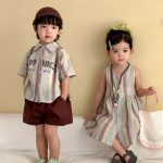 【80-150cm】セットアップ or ワンピース キッズ カラフル ボーダー - 画像 (3)