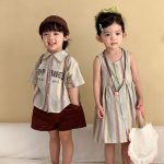 【80-150cm】セットアップ or ワンピース キッズ カラフル ボーダー - 画像 (4)