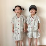 【80-150cm】セットアップ or ワンピース キッズ ストライプポケット - 画像 (4)