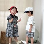 【80-150cm】セットアップ or ワンピース キッズ ブラックホワイトチェック - 画像 (9)