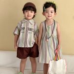 【80-150cm】セットアップ or ワンピース キッズ カラフル ボーダー - 画像 (5)