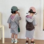 【80-150cm】セットアップ or ワンピース キッズ スポーツ風フード付き - 画像 (7)
