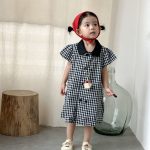 【80-150cm】セットアップ or ワンピース キッズ ブラックホワイトチェック - 画像 (10)