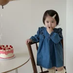 【73-100cm】デニムワンピース ベビー 女の子 肩フリル - 画像 (6)