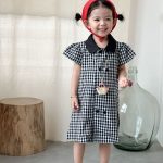 【80-150cm】セットアップ or ワンピース キッズ ブラックホワイトチェック - 画像 (5)