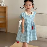【80-150cm】セットアップ or ワンピース キッズ ブルーホワイトチェック - 画像 (9)