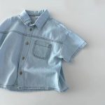 【73-100cm】デニム二点セット シンプル カジュアル ルーズ セットアップ - 画像 (5)