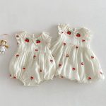 【66-110cm】ロンパース/ワンピース チェリー柄 姉妹服 おしゃれ