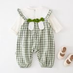 【66-90cm】オールインワン グリーン チェック ウサギ 可愛いベビー服 - 画像 (7)