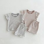 【80-130cm】ベビー 半袖 ボーダー セットアップ 男女兼用 夏 上下セット