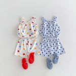 【80-130cm】ベビー 女の子 ハート柄 ドット柄 ノースリーブ セットアップ - 画像 (3)