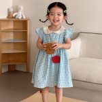 【80-150cm】セットアップ or ワンピース キッズ ブルーホワイトチェック - 画像 (3)