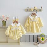【66-120cm】ロンパース/ワンピース 可愛い キイロ 姉妹服 - 画像 (2)