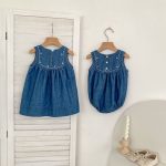 【66-130cm】ロンパース/ワンピース デニム ノースリーブ 姉妹服 - 画像 (9)