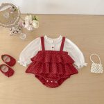 【66-90cm】ロンパース レイヤード ドット レッド 可愛い ベビー服 - 画像 (7)