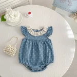【66-130cm】ロンパース or ワンピース 肩フリル リボン柄 - 画像 (9)