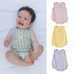 【66-90cm】ロンパース ベビー ノースリーブ チェク柄 - 画像 (2)