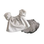 【73-100cm】セットアップ パフスリーブ 蝶結び シンプル ベビー服 - 画像 (10)