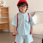 【80-150cm】セットアップ or ワンピース キッズ ブルーホワイトチェック - 画像 (12)