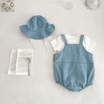 【66-90cm】サロペロンパース&帽子 デニム オシャレ カジュアル - 画像 (3)
