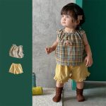 【73-110cm】セットアップ レトロ チェック 可愛い ベビー服