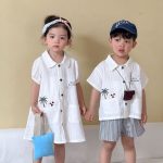 【80-150cm】セットアップorワンピース ツリー柄 ホワイト 兄妹お揃い
