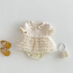 【66-90cm】ロンパース ベビー 女の子 丸襟 レース - 画像 (2)