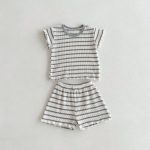 【80-130cm】ベビー 半袖 ボーダー セットアップ 男女兼用 夏 上下セット - 画像 (5)