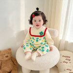 【66-90cm】ロンパース フラワー柄 スタイ付き 可愛い ベビー服 - 画像 (6)