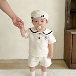 【66-110cm】セットアップorロンパース セーラー風 シンプル ベビー服 - 画像 (6)