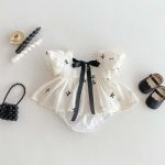 【予約販売】【66-90cm】ロンパース リボン付き パフスリーブ 可愛い 女の子 - 画像 (2)