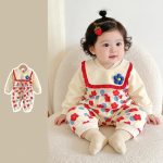 【66-90cm】ロンパース フラワー柄 スタイ付き 可愛い ベビー服 - 画像 (3)