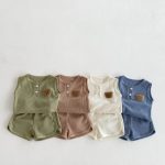 【66-100cm】セットアップ クマ柄 ワッフル ノースリーブ 着心地良い