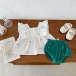 【66-100cm】トップス＆ブルマ 花刺繡 グリーン 女の子 可愛い セットアップ - 画像 (10)