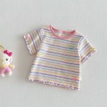 【73-120cm】Ｔシャツ ベビー 女の子 ボーダー柄 カラフル - 画像 (6)