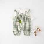 【66-90cm】オールインワン グリーン チェック ウサギ 可愛いベビー服 - 画像 (6)