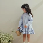 【90-140cm】女の子 無地 フォマールシャツ ワンピース - 画像 (4)