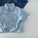 【73-100cm】デニム二点セット シンプル カジュアル ルーズ セットアップ - 画像 (4)
